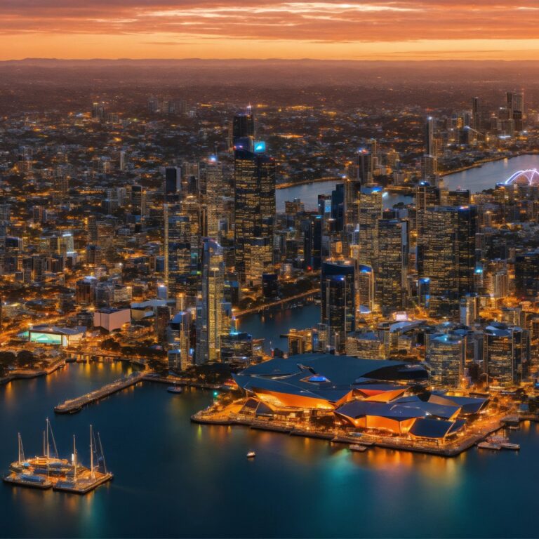 A panoramic view of Melbourne’s skyline at sunset.