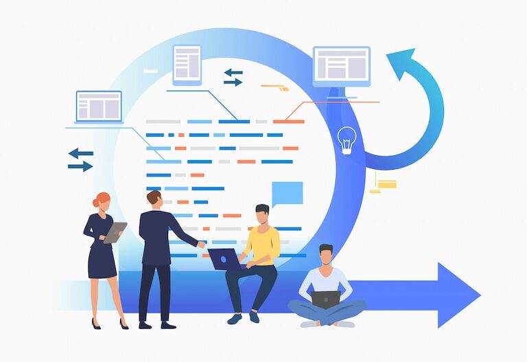 DevOps concept illustrating collaboration between development and operations teams
