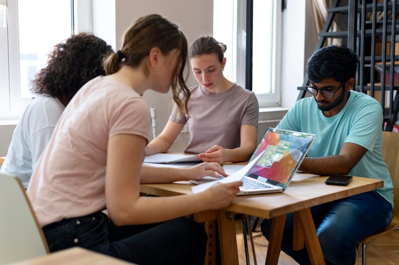 Advanced youth work students planning community outreach programs in a classroom setting.