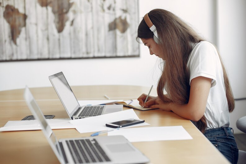 Student using an online placement portal.