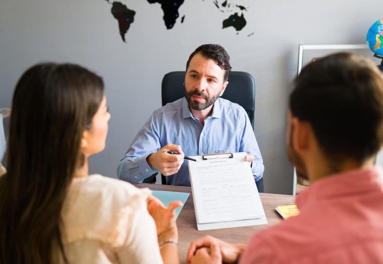 A career counselor discussing career options with a young professional.