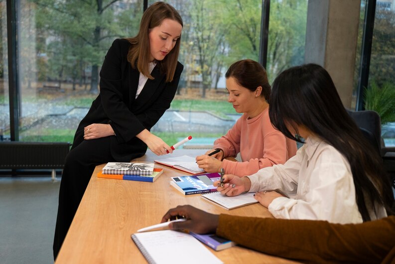 Career mentor guiding a student on work placement choices.