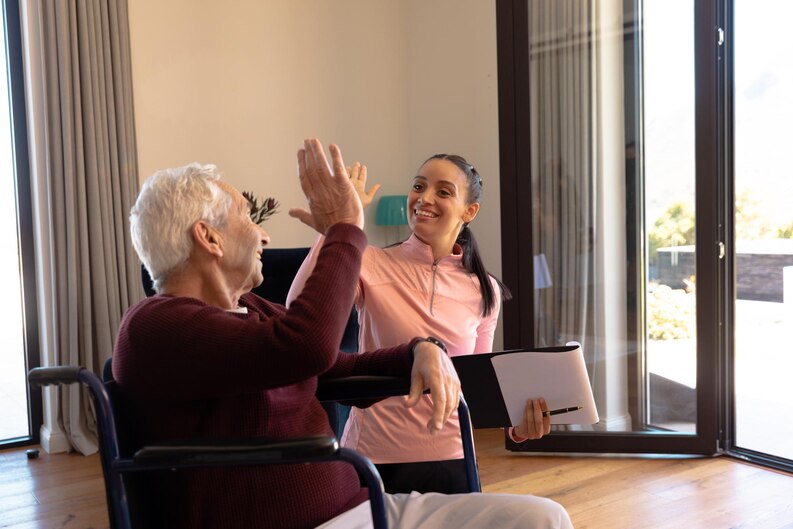Caregiver supporting a person in a community setting.