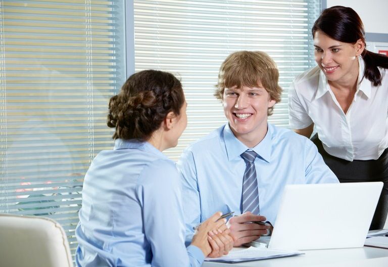 Student gaining's-on work experience in an office