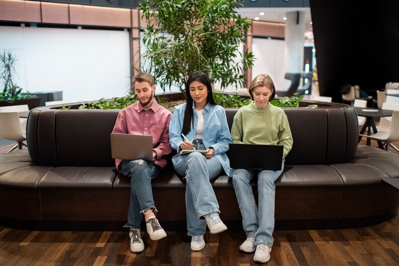 Individuals engaging in virtual networking.