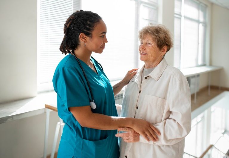 Certificate III student providing care during work placement.
