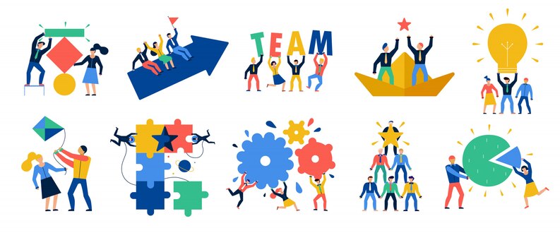 Icons representing communication, leadership, adaptability, and teamwork