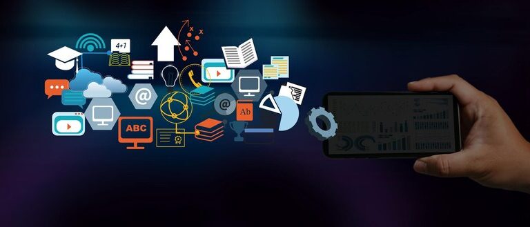 Illustration of a user engaging with personalized learning modules on a digital platform.