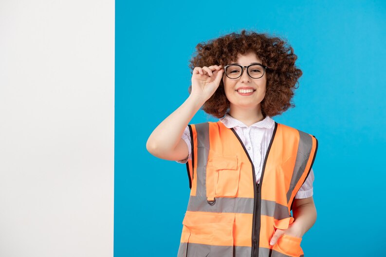 Student employee wearing safety gear at work