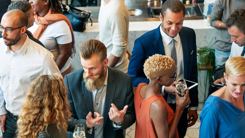 International students networking with local professionals