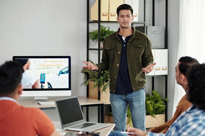 Student practicing clear communication in a workplace setting