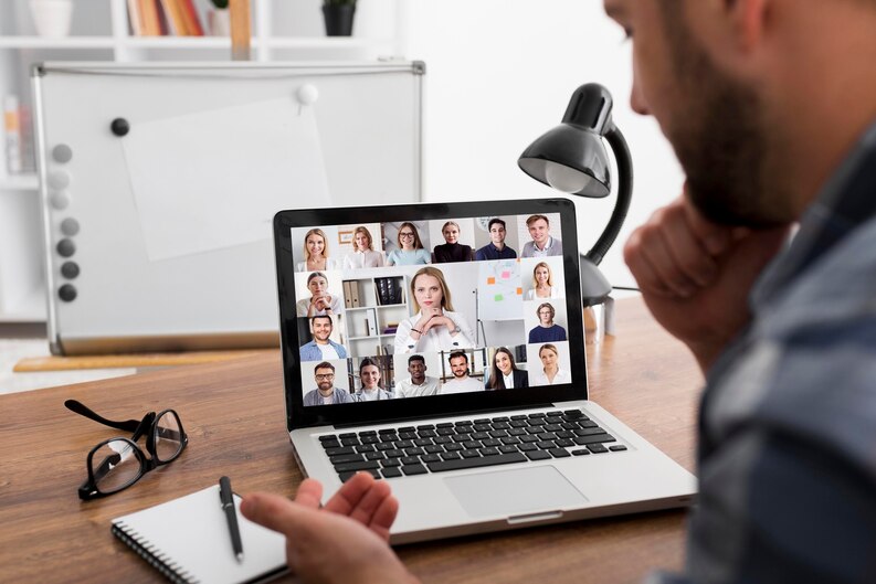 Virtual team meeting with participants from multiple countries