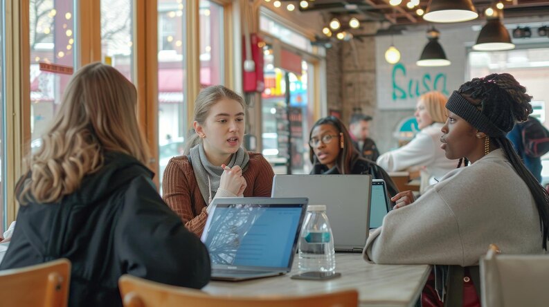 Students collaborating with professionals in a real-world setting