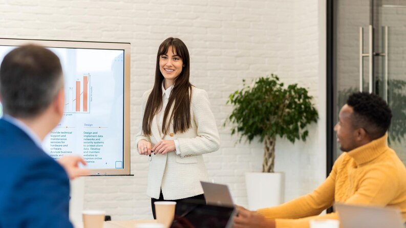 Intern confidently giving a presentation
