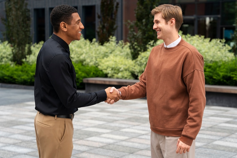 Student greeting workplace supervisor at industry placement