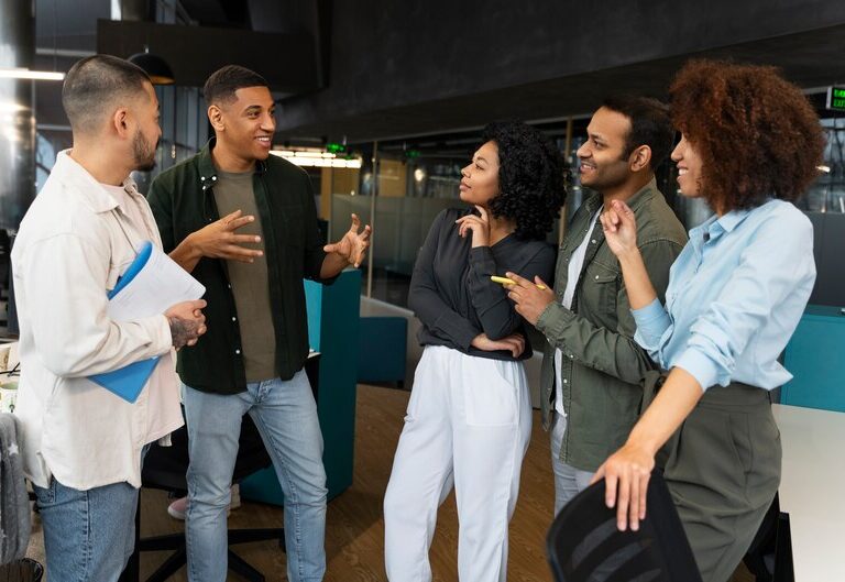 Students networking at a professional event.
