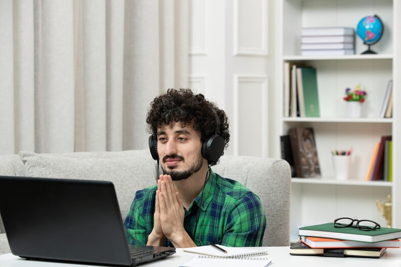 A student attending an online meeting in a remote location