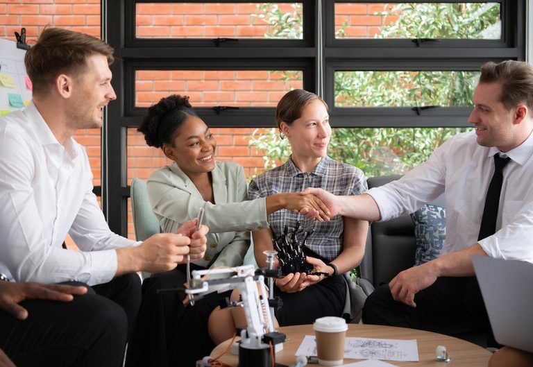 Students networking at a professional event.