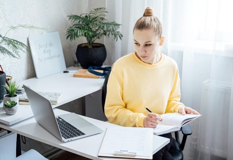 Student preparing documents for industry placement