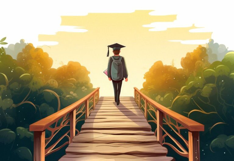 Students crossing bridge from education to career