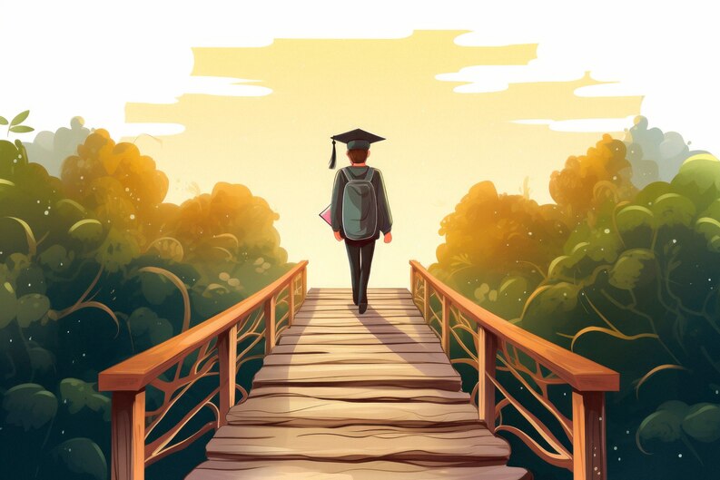 Students crossing bridge from education to career