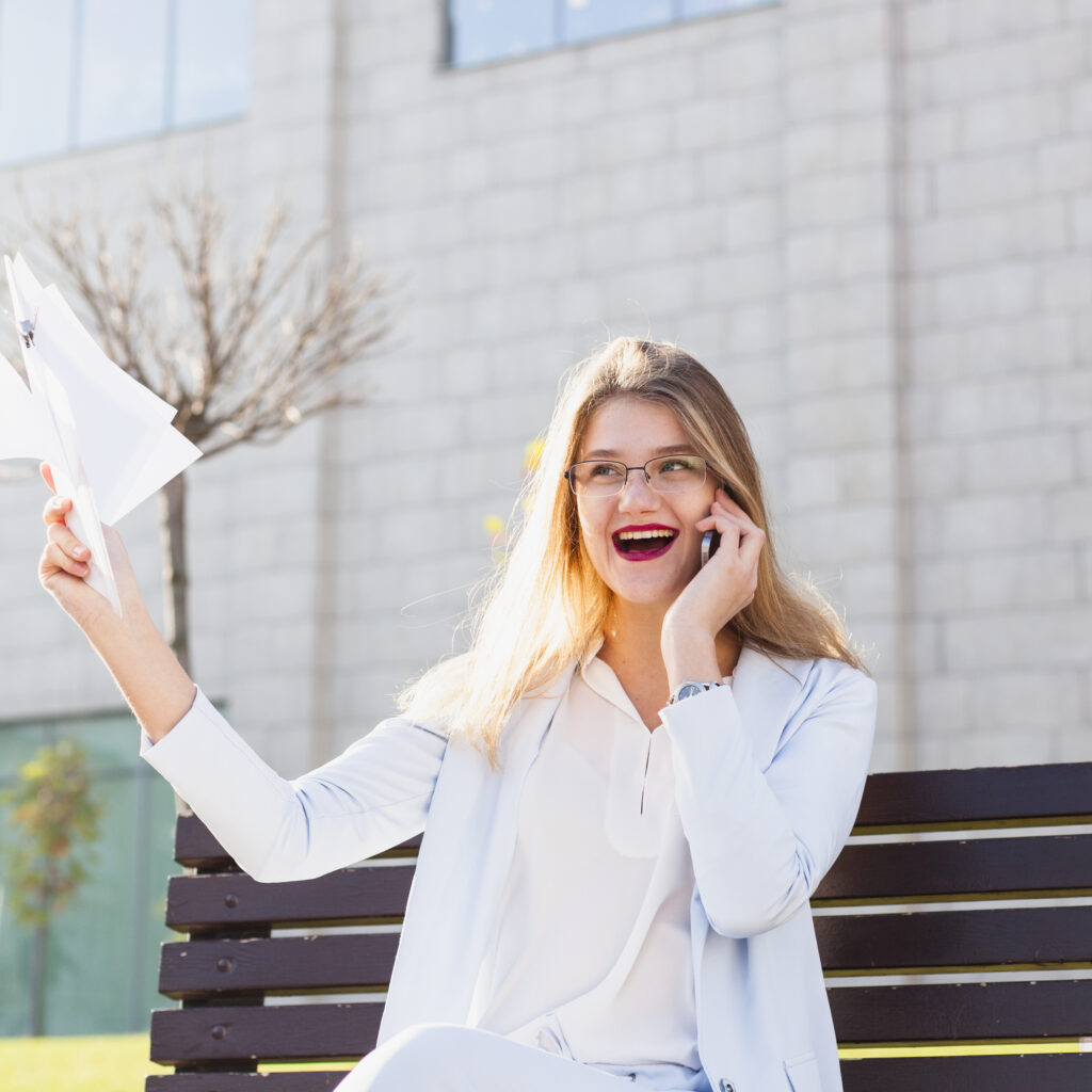 Student celebrating job placement after internship