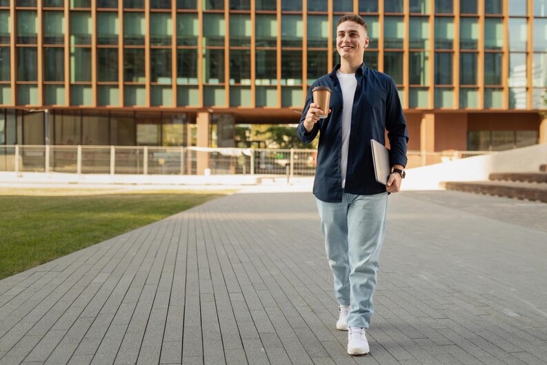 Student walking towards career goals after placement