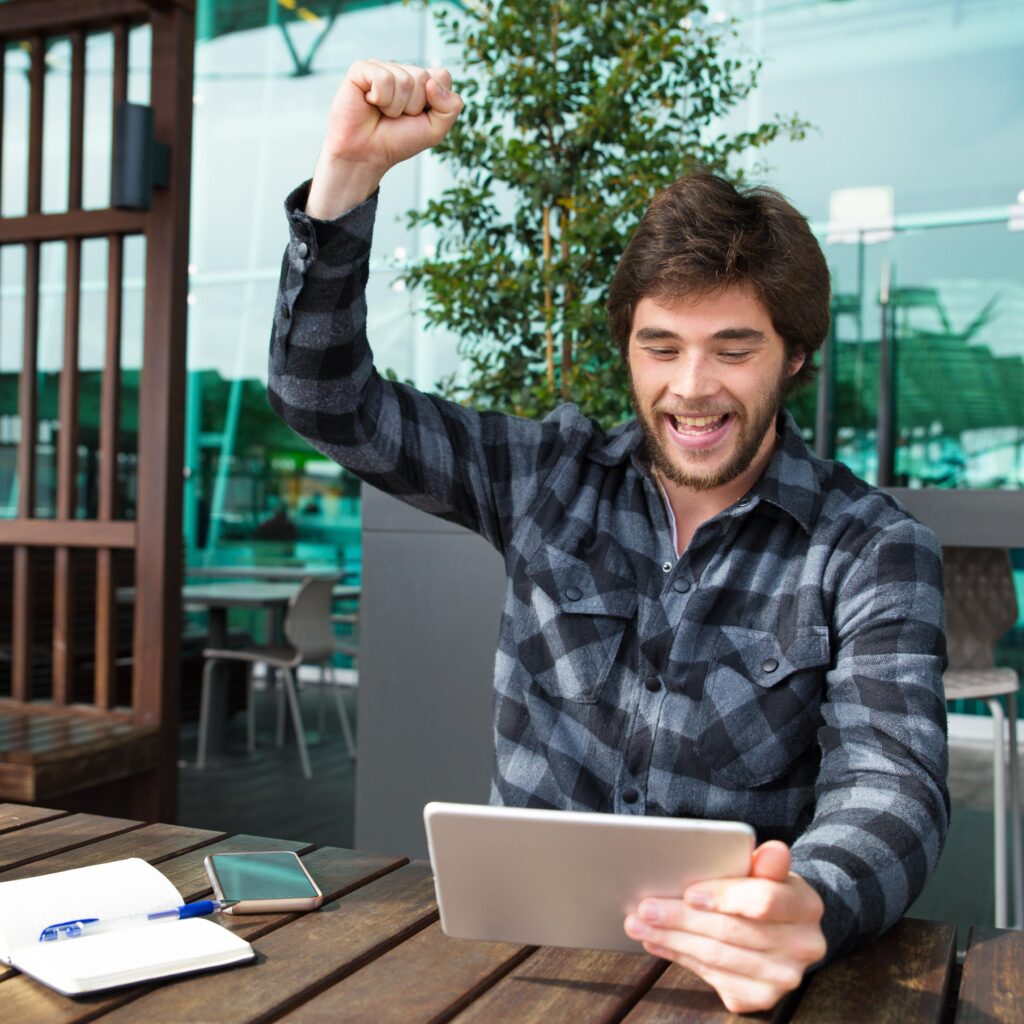Student celebrating career success through Future Finds placement