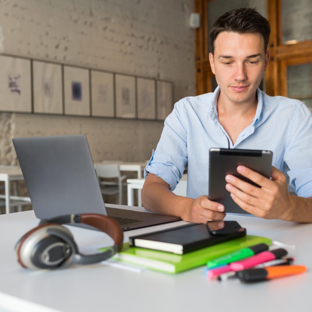 Student accessing placement tools on tablet
