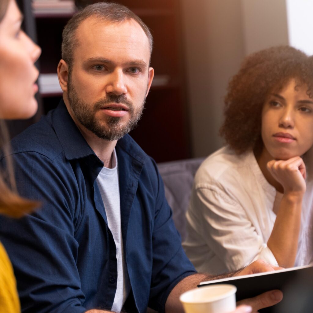 Woman listening attentively during a conversation