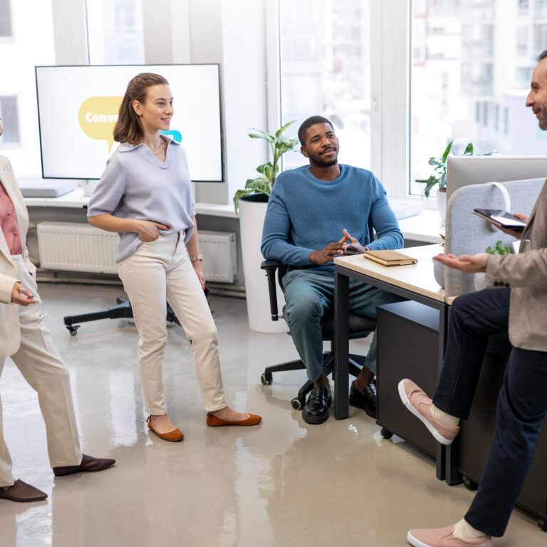 Professionals improving communication during a meeting